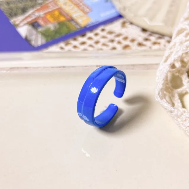 2021 Korea Colorful Fashion Resin Fruit Ring Set Metal Geometric Irregular Open Rings for Women Party Wedding Jewelry Ring Set