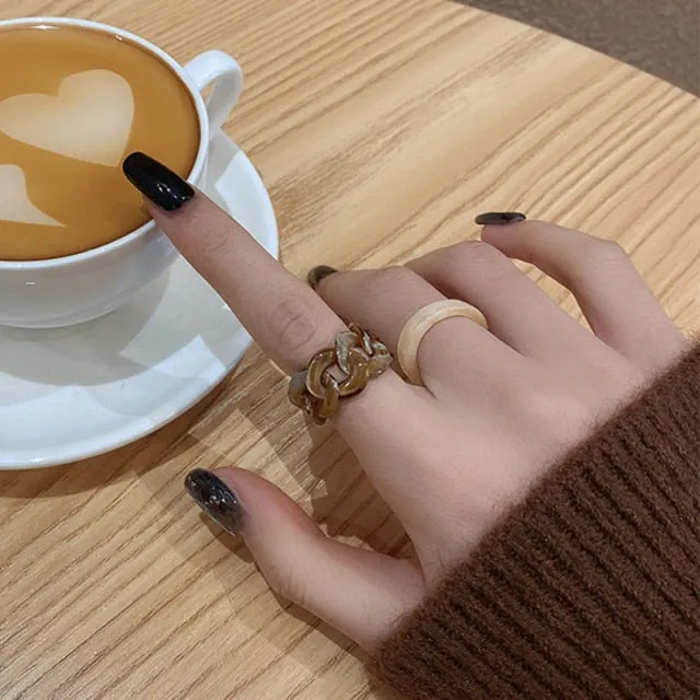 2021 Korea Colorful Fashion Resin Fruit Ring Set Metal Geometric Irregular Open Rings for Women Party Wedding Jewelry Ring Set