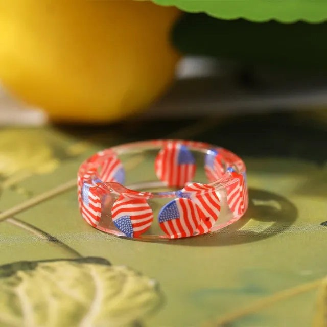 2021 Korea Colorful Fashion Resin Fruit Ring Set Metal Geometric Irregular Open Rings for Women Party Wedding Jewelry Ring Set