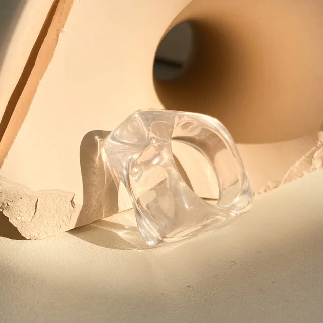 2021 Korea Colorful Fashion Resin Fruit Ring Set Metal Geometric Irregular Open Rings for Women Party Wedding Jewelry Ring Set