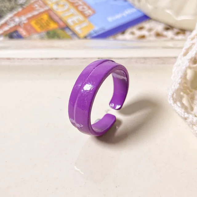 2021 Korea Colorful Fashion Resin Fruit Ring Set Metal Geometric Irregular Open Rings for Women Party Wedding Jewelry Ring Set