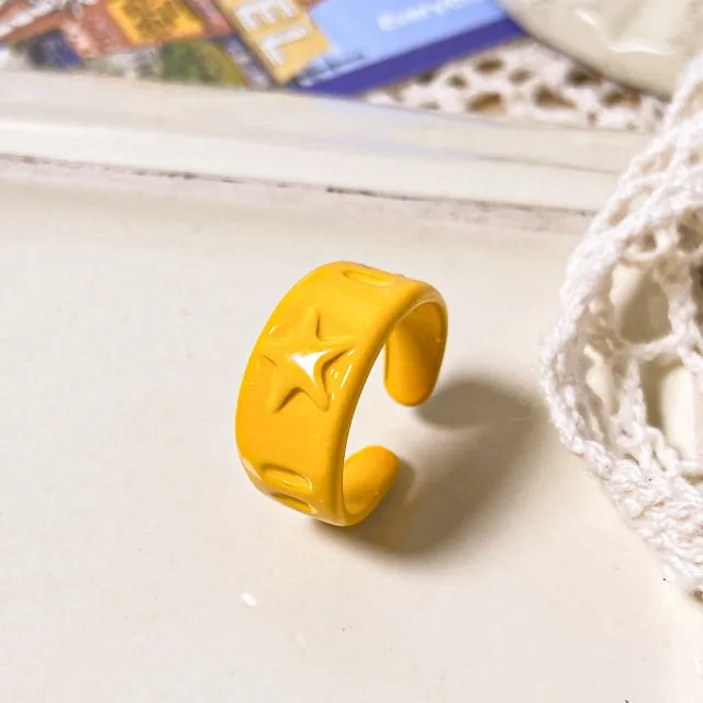 2021 Korea Colorful Fashion Resin Fruit Ring Set Metal Geometric Irregular Open Rings for Women Party Wedding Jewelry Ring Set