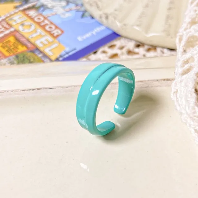 2021 Korea Colorful Fashion Resin Fruit Ring Set Metal Geometric Irregular Open Rings for Women Party Wedding Jewelry Ring Set