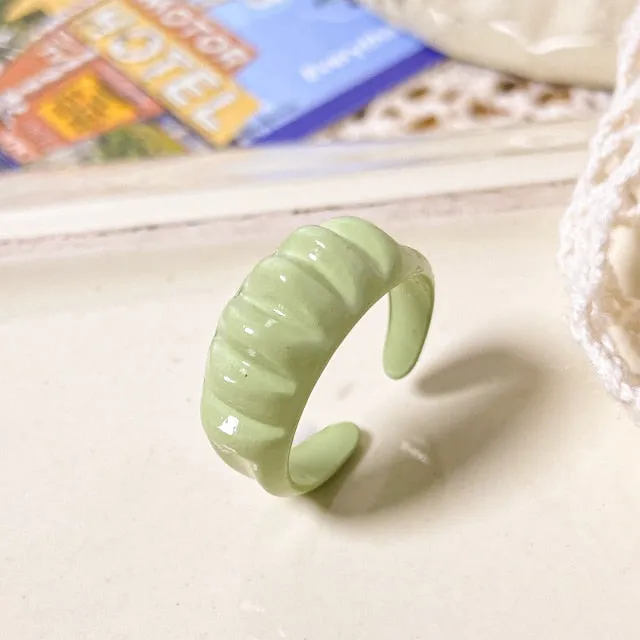 2021 Korea Colorful Fashion Resin Fruit Ring Set Metal Geometric Irregular Open Rings for Women Party Wedding Jewelry Ring Set