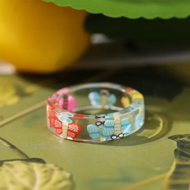 2021 Korea Colorful Fashion Resin Fruit Ring Set Metal Geometric Irregular Open Rings for Women Party Wedding Jewelry Ring Set