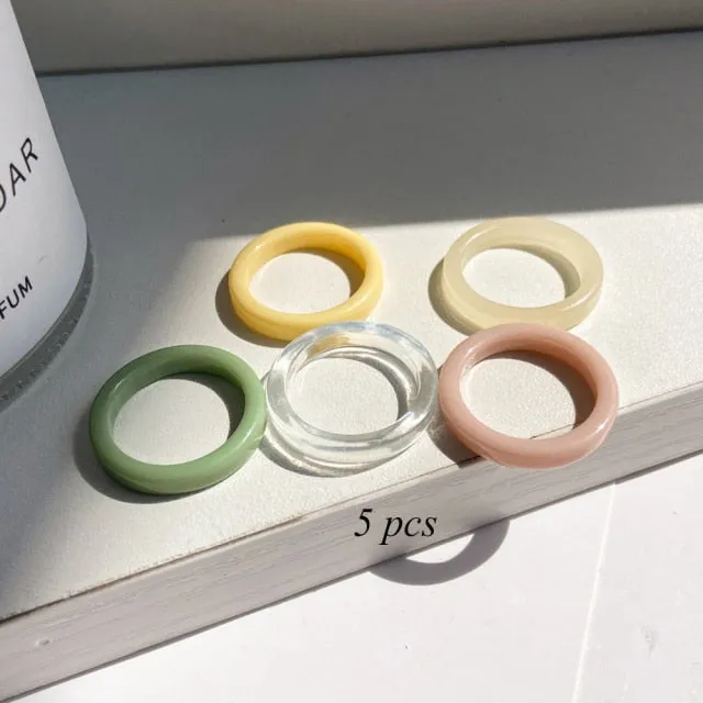 2021 Korea Colorful Fashion Resin Fruit Ring Set Metal Geometric Irregular Open Rings for Women Party Wedding Jewelry Ring Set