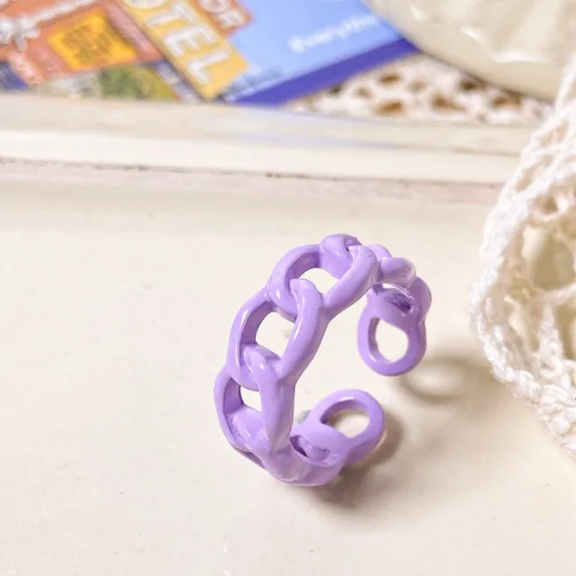 2021 Korea Colorful Fashion Resin Fruit Ring Set Metal Geometric Irregular Open Rings for Women Party Wedding Jewelry Ring Set