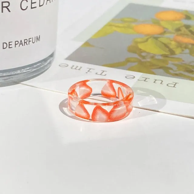 2021 Korea Colorful Fashion Resin Fruit Ring Set Metal Geometric Irregular Open Rings for Women Party Wedding Jewelry Ring Set