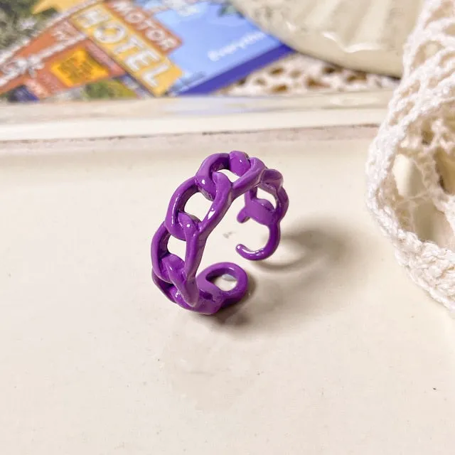 2021 Korea Colorful Fashion Resin Fruit Ring Set Metal Geometric Irregular Open Rings for Women Party Wedding Jewelry Ring Set