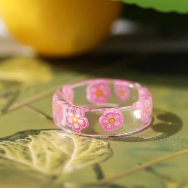 2021 Korea Colorful Fashion Resin Fruit Ring Set Metal Geometric Irregular Open Rings for Women Party Wedding Jewelry Ring Set