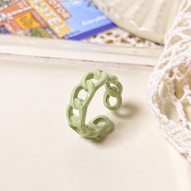 2021 Korea Colorful Fashion Resin Fruit Ring Set Metal Geometric Irregular Open Rings for Women Party Wedding Jewelry Ring Set