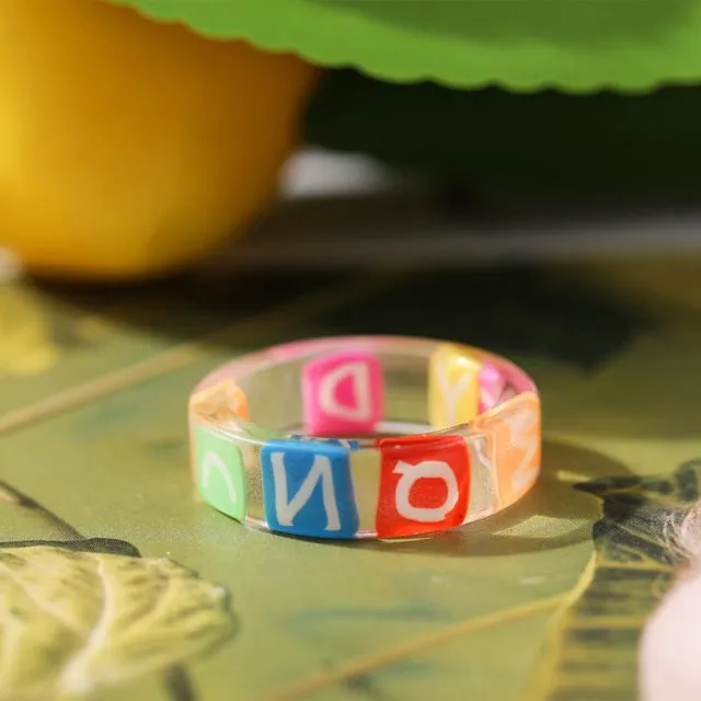 2021 Korea Colorful Fashion Resin Fruit Ring Set Metal Geometric Irregular Open Rings for Women Party Wedding Jewelry Ring Set