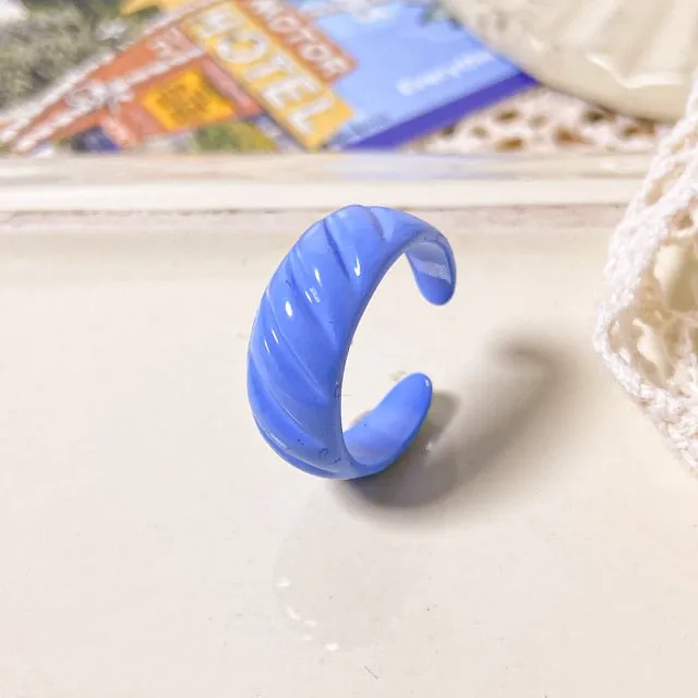 2021 Korea Colorful Fashion Resin Fruit Ring Set Metal Geometric Irregular Open Rings for Women Party Wedding Jewelry Ring Set