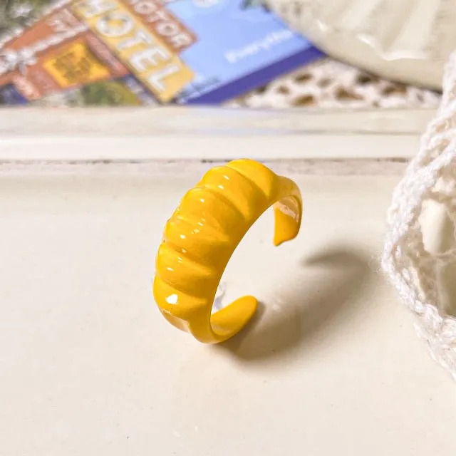 2021 Korea Colorful Fashion Resin Fruit Ring Set Metal Geometric Irregular Open Rings for Women Party Wedding Jewelry Ring Set