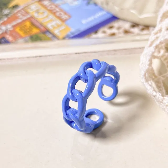 2021 Korea Colorful Fashion Resin Fruit Ring Set Metal Geometric Irregular Open Rings for Women Party Wedding Jewelry Ring Set