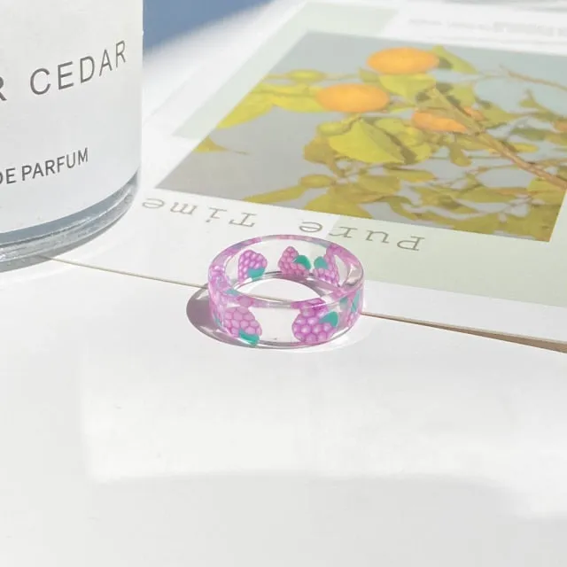 2021 Korea Colorful Fashion Resin Fruit Ring Set Metal Geometric Irregular Open Rings for Women Party Wedding Jewelry Ring Set