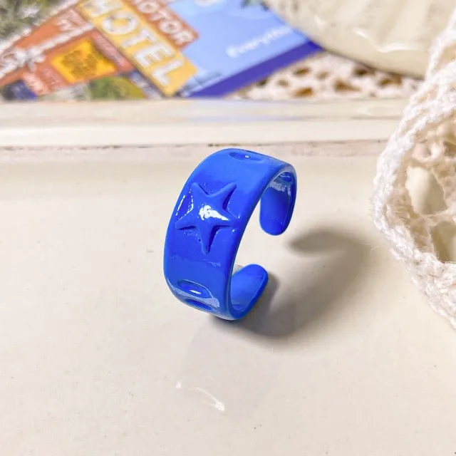 2021 Korea Colorful Fashion Resin Fruit Ring Set Metal Geometric Irregular Open Rings for Women Party Wedding Jewelry Ring Set