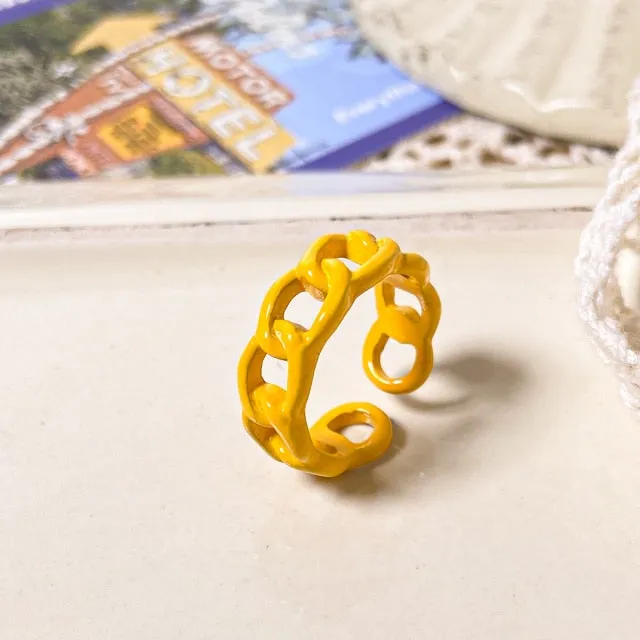 2021 Korea Colorful Fashion Resin Fruit Ring Set Metal Geometric Irregular Open Rings for Women Party Wedding Jewelry Ring Set