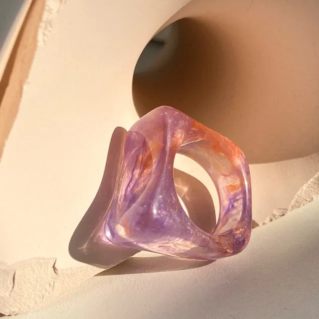 2021 Korea Colorful Fashion Resin Fruit Ring Set Metal Geometric Irregular Open Rings for Women Party Wedding Jewelry Ring Set
