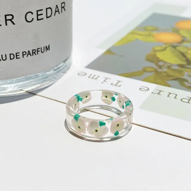 2021 Korea Colorful Fashion Resin Fruit Ring Set Metal Geometric Irregular Open Rings for Women Party Wedding Jewelry Ring Set