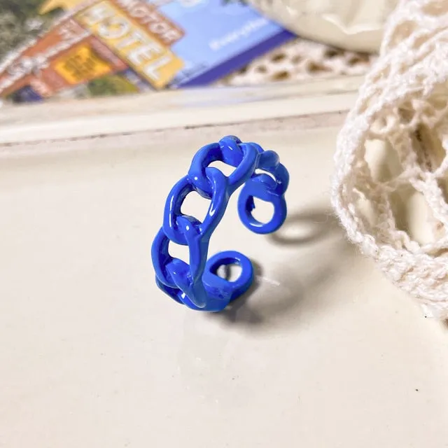 2021 Korea Colorful Fashion Resin Fruit Ring Set Metal Geometric Irregular Open Rings for Women Party Wedding Jewelry Ring Set