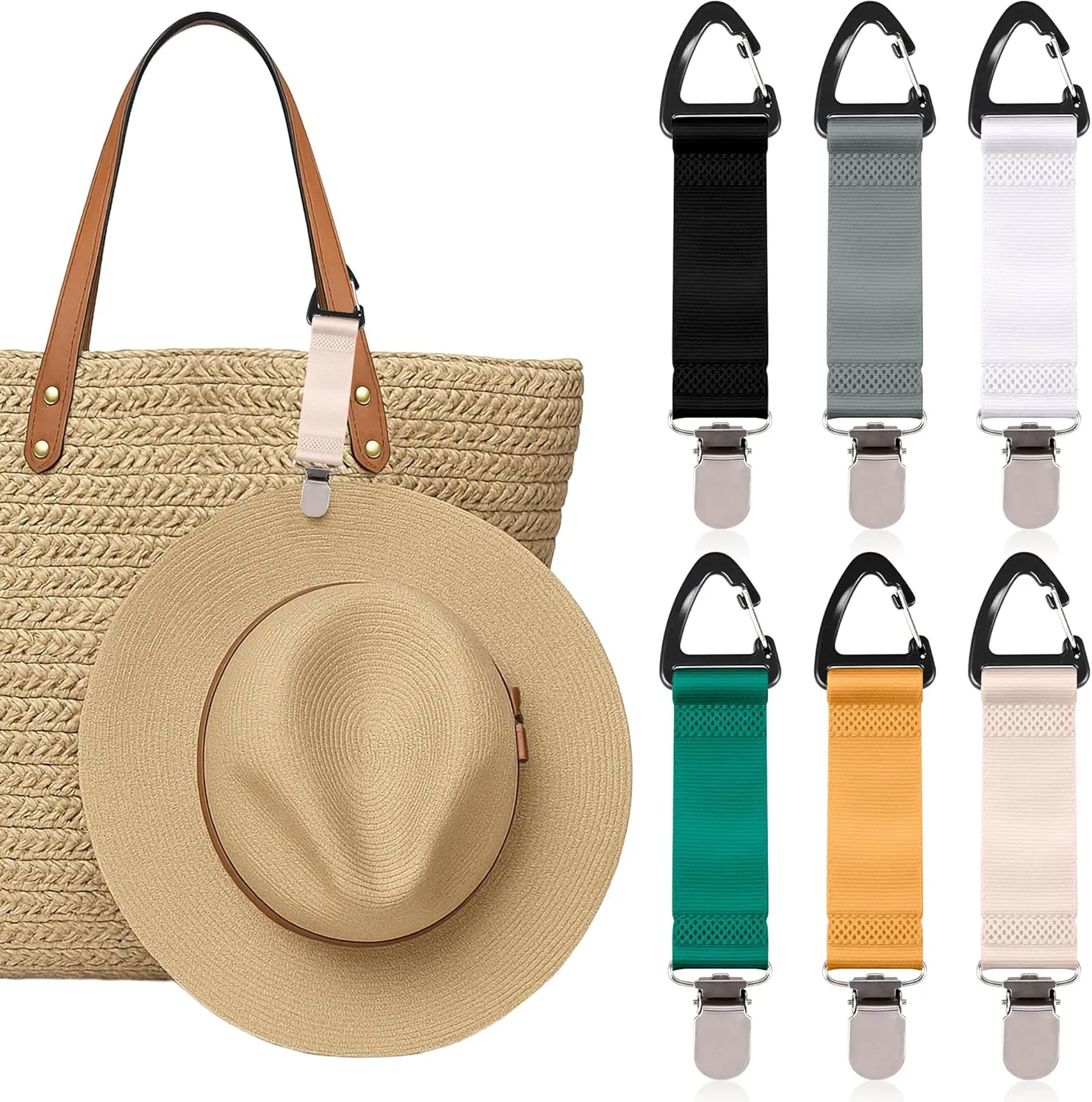 6 Pcs Hat Clip for Travel on Bag, Beach Vacation/Cruise Essentials Hats Holder, Strong Grip Space-saving Hat Clips Travel Accessories for Women/Family