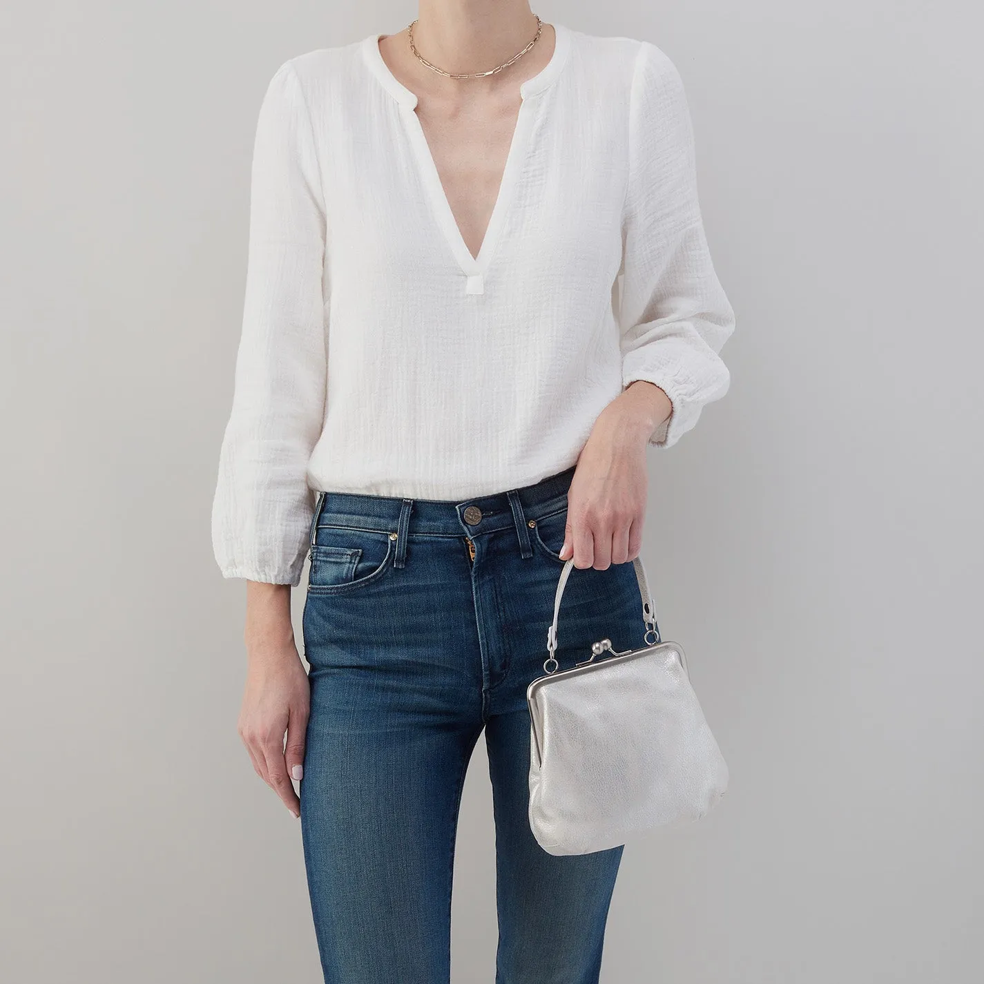 Alba Crossbody In Metallic Leather - Silver