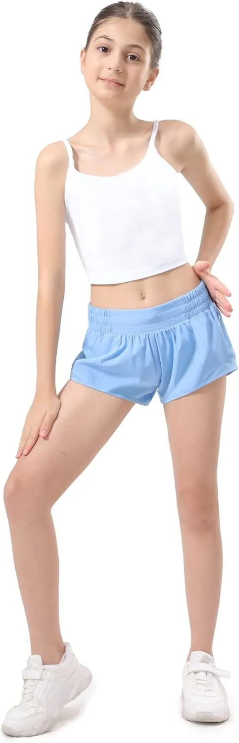 Aurefin Girls Athletic Shorts, Lightweight Running Shorts for Teen Girls Kids Sports Active Short with Zip Pocket and Elastic