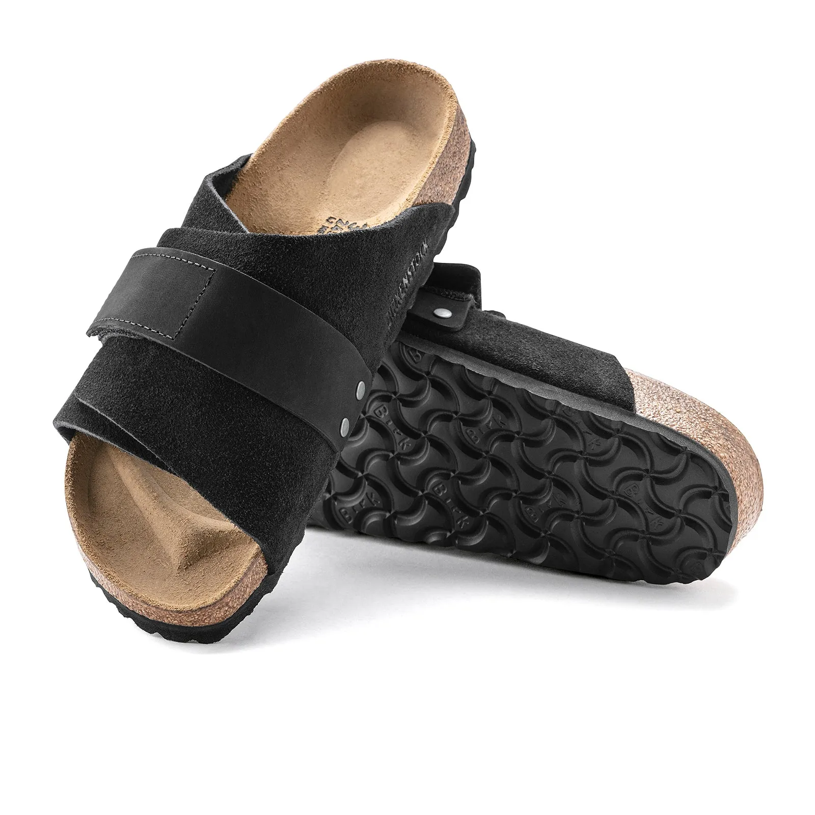 Birkenstock Kyoto Slide Sandal (Men) - Black Suede/Black Nubuck