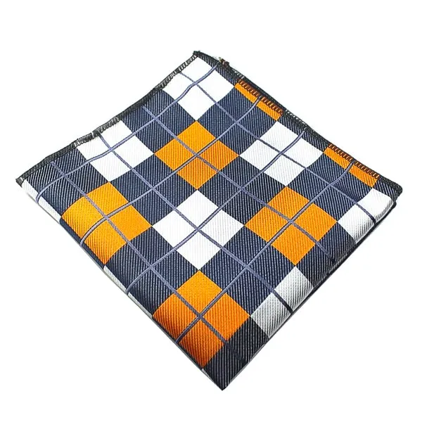 Classy Men Orange Grey Checkered Pocket Square