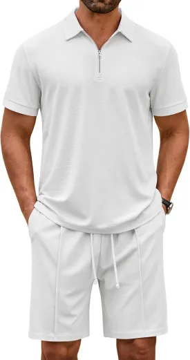COOFANDY Men's Track Suits 2 Piece Set Quarter Zip Polo Shirt and Shorts Set Summer Casual Outfits