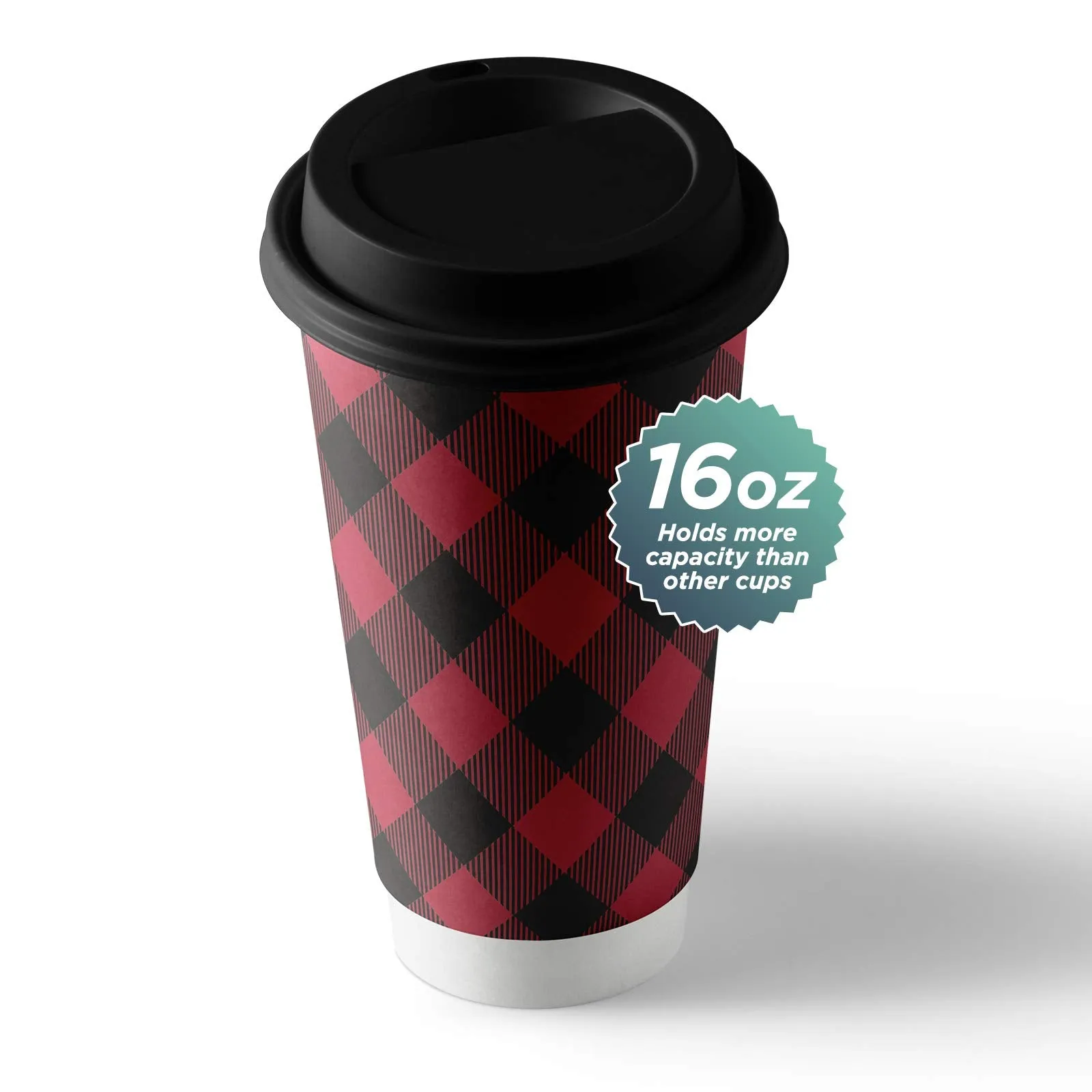 Disposable Coffee or Hot Chocolate Cups - Buffalo Plaid, 12-ct with Holiday Kraft Sleeves