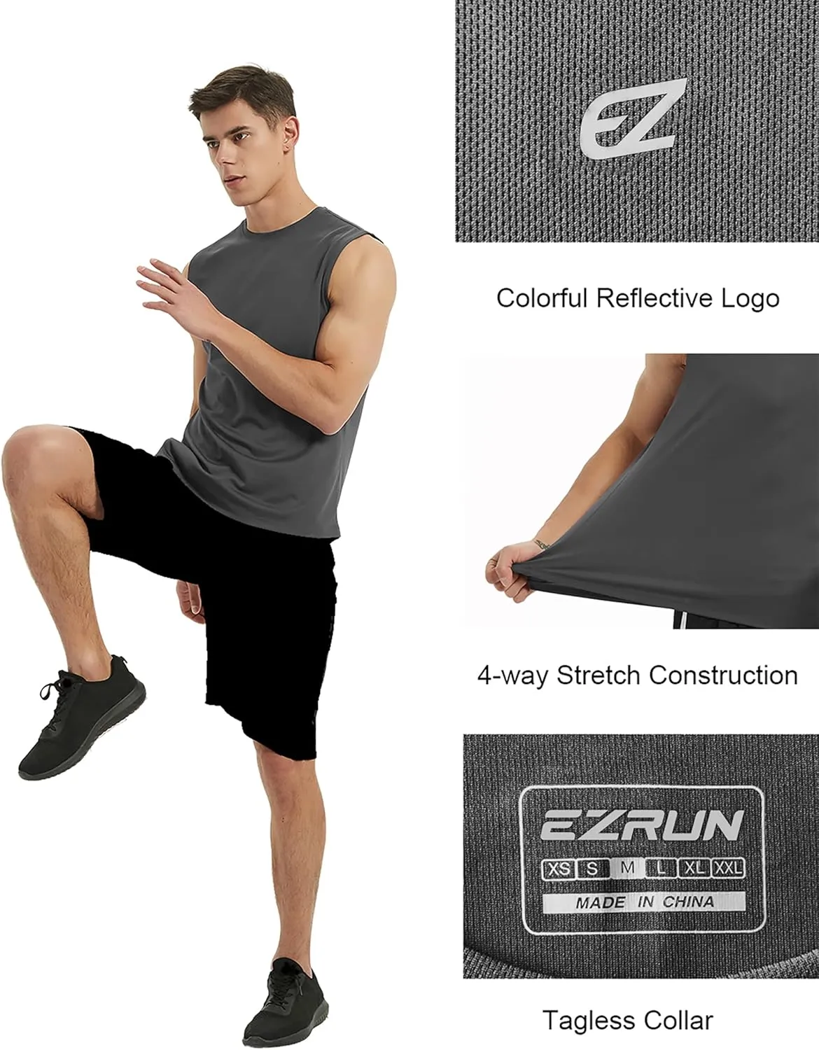 EZRUN Men's Workout Sleeveless Shirts Quick Dry Muscle Swim Shirt Gym Fitness Running Beach Tank Tops