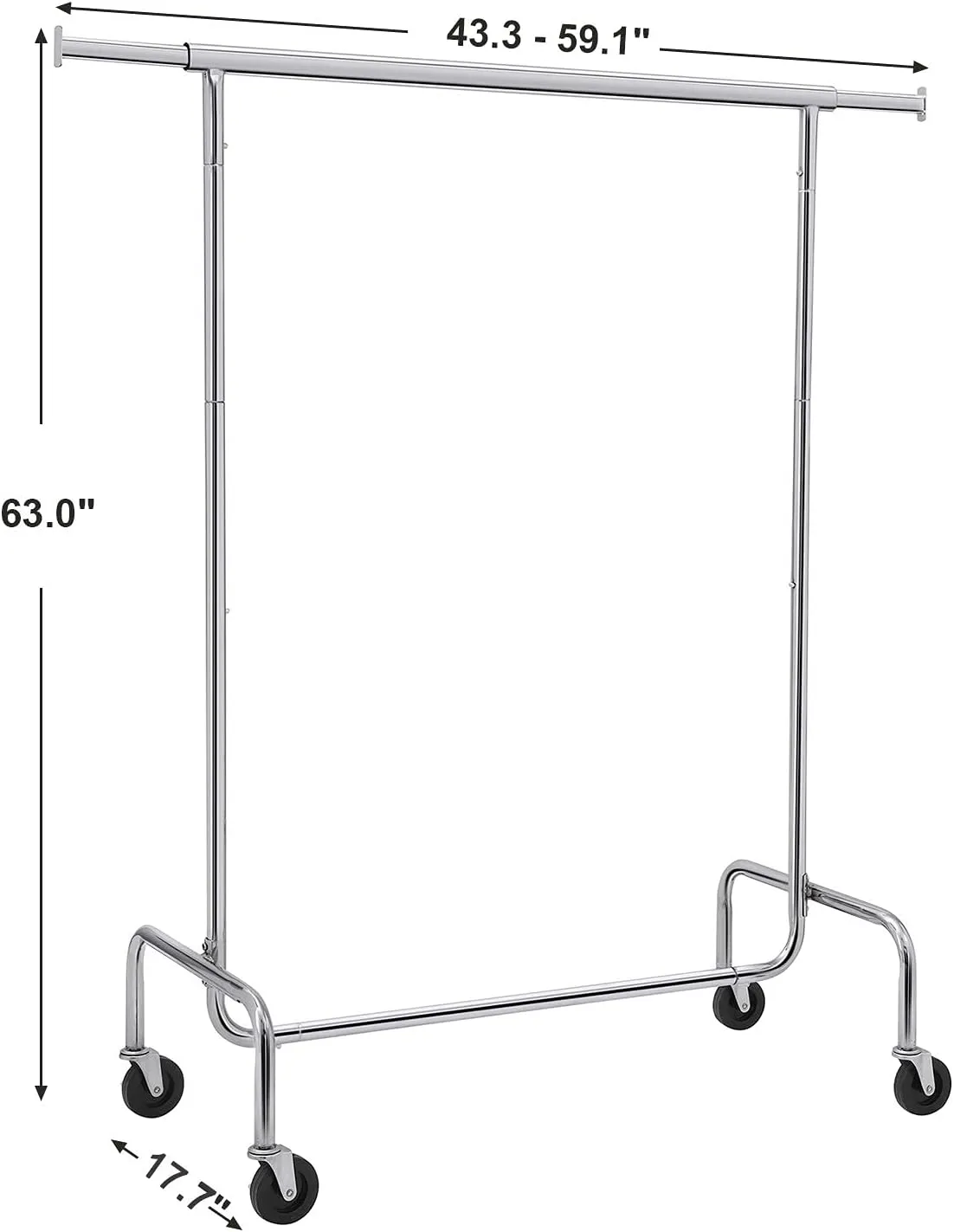 Heavy Duty Extendable Clothes Rack on Wheels, Chrome - SONGMICS