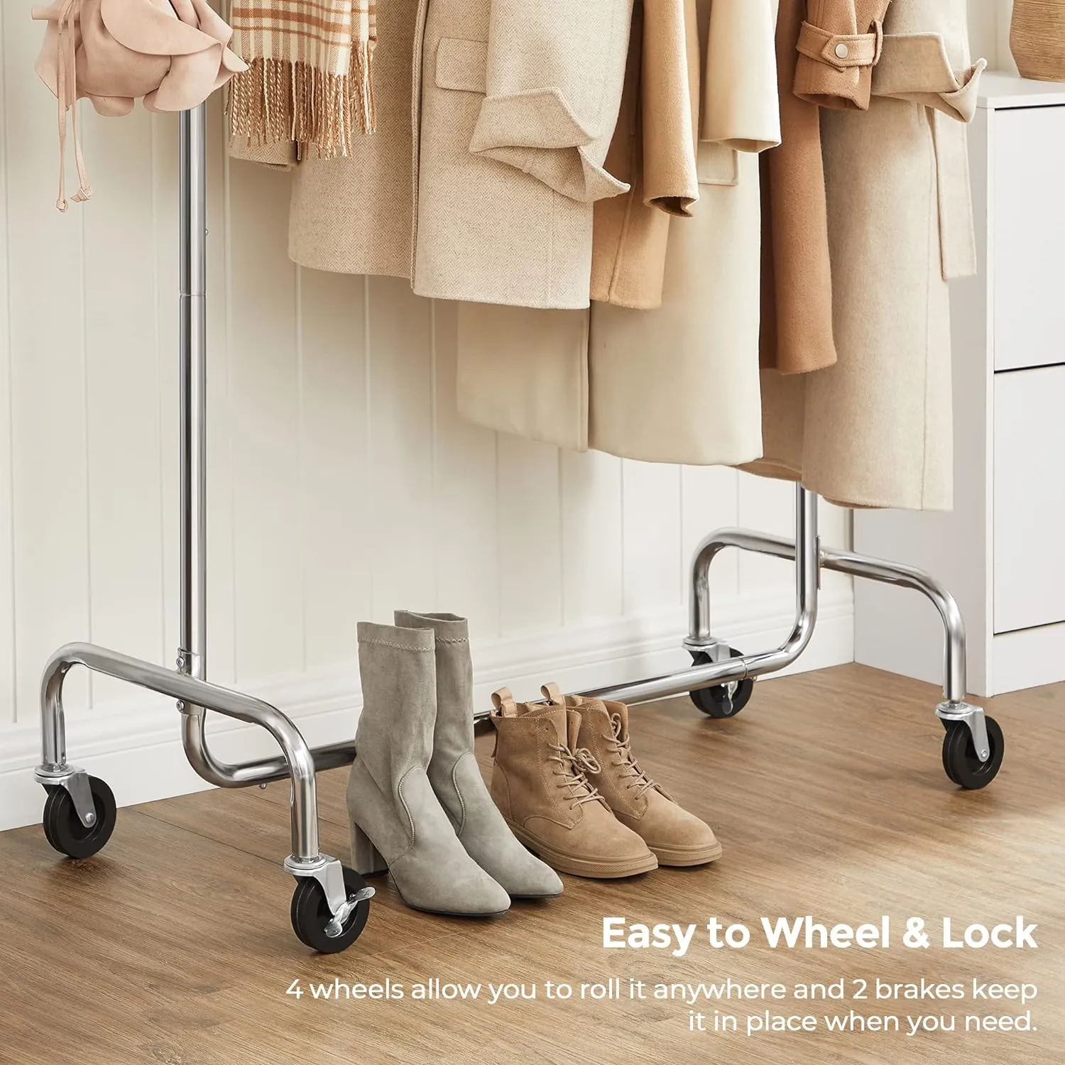 Heavy Duty Extendable Clothes Rack on Wheels, Chrome - SONGMICS