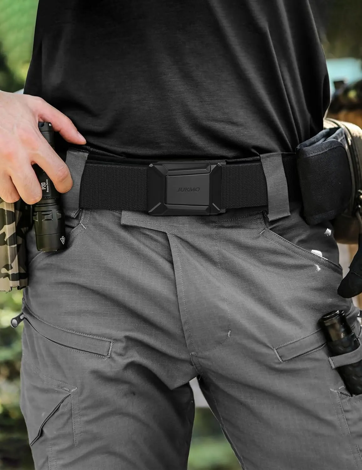 JUKMO Stretch Tactical Belt for Men, Military Work Rigger Hiking 1.5" Elastic Nylon Web Ratchet Quick Release Belt