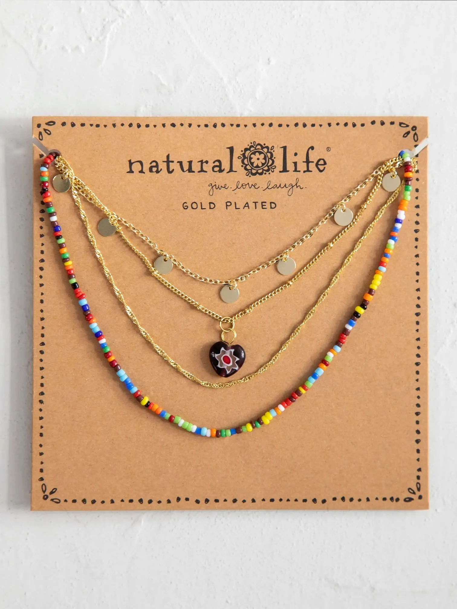 Layered Chain & Millefiori Heart Necklace