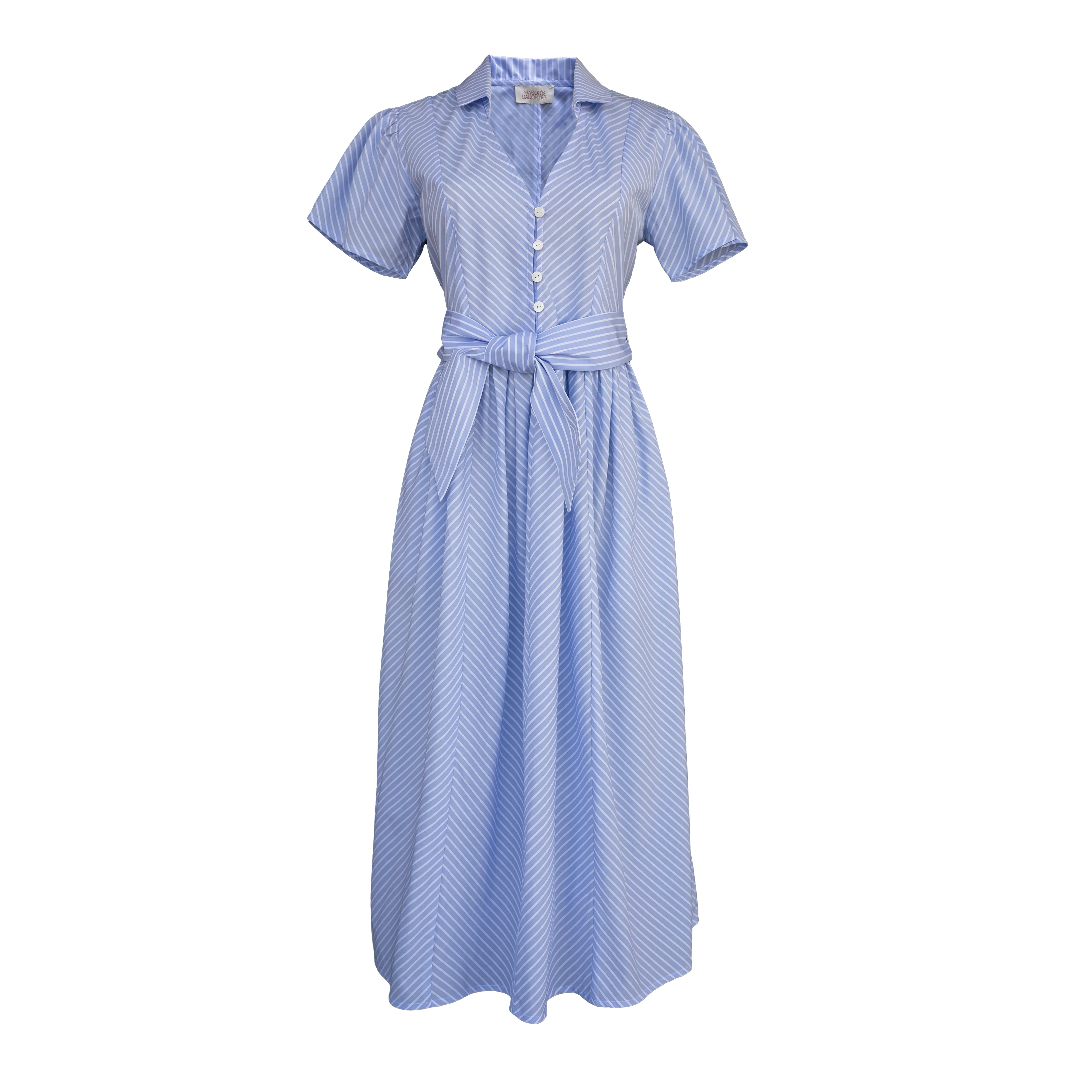 MASON'S DAUGHTER Noah Dress, Blue & White Striped Poplin
