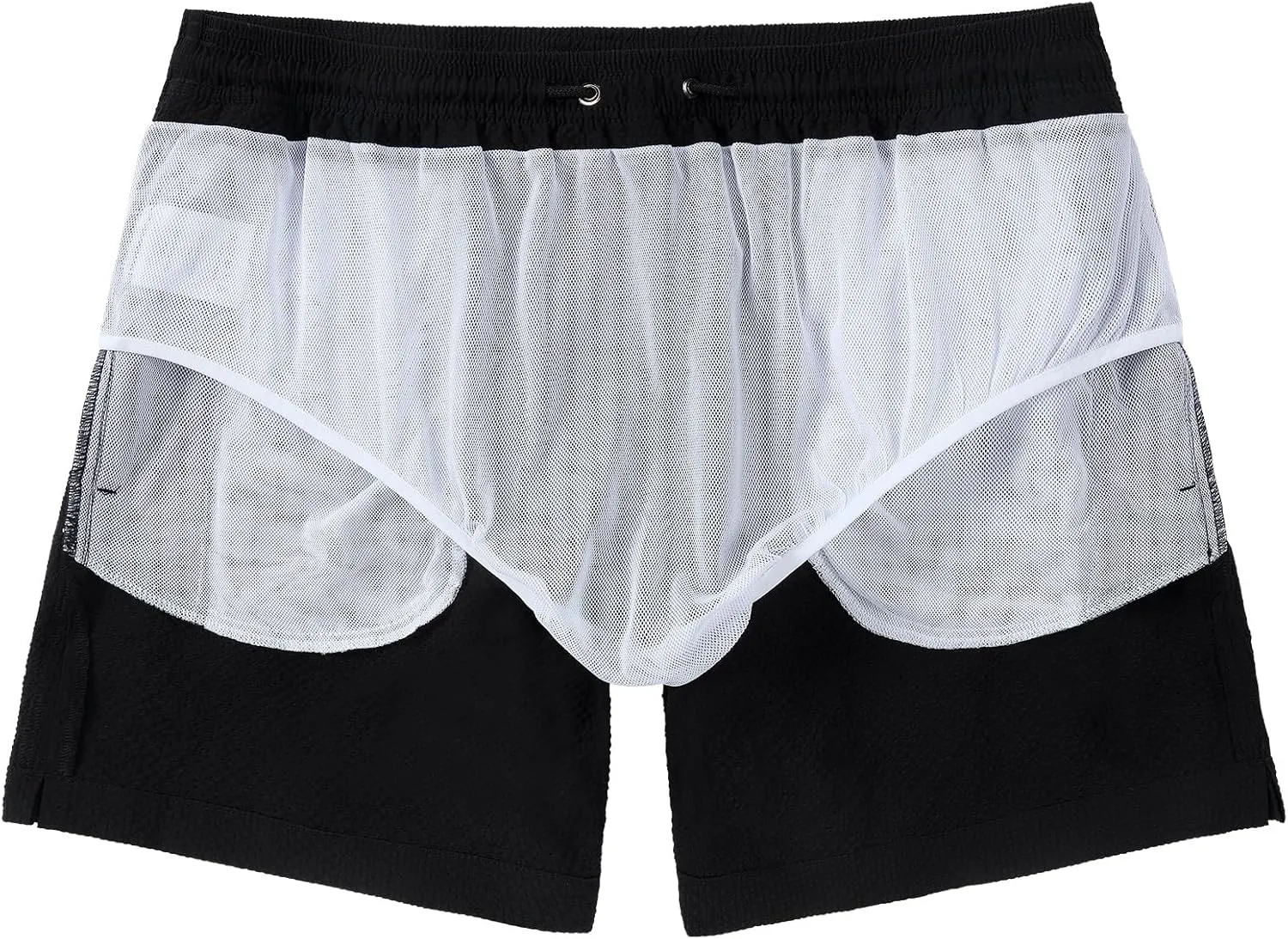 Men's Swim Shorts 5 inch Seersucker Swimming Trunks for Men Beach Shorts