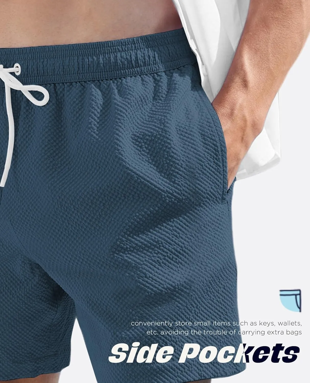 Men's Swim Shorts 5 inch Seersucker Swimming Trunks for Men Beach Shorts