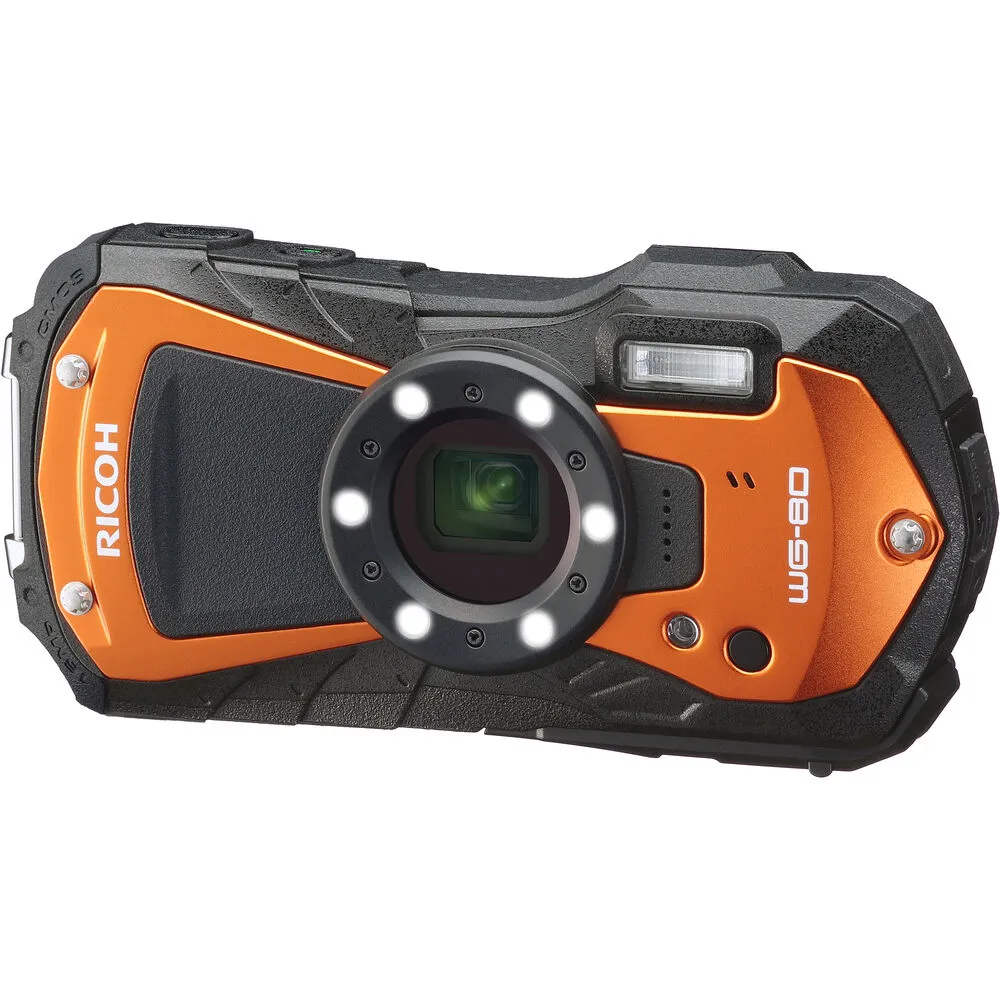 Ricoh WG-80 Waterproof Digital Camera (Orange) with Accessories