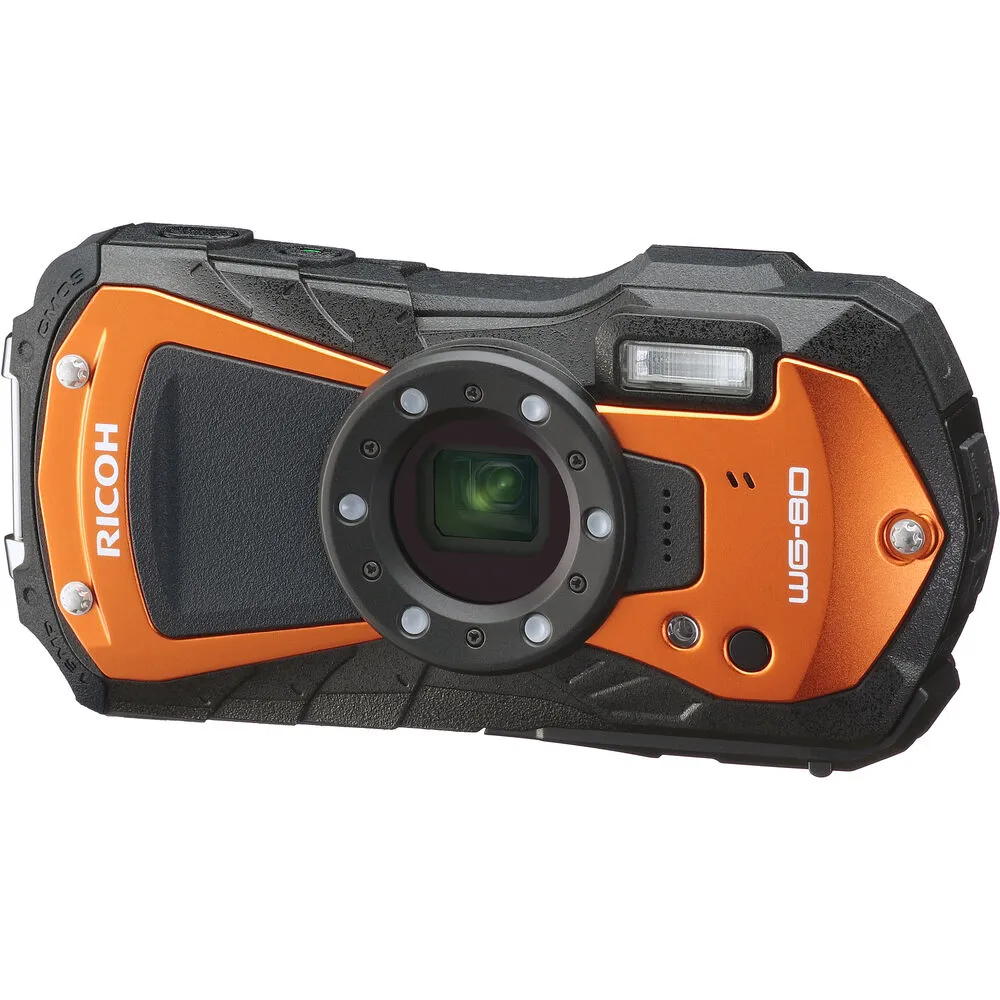 Ricoh WG-80 Waterproof Digital Camera (Orange) with Accessories
