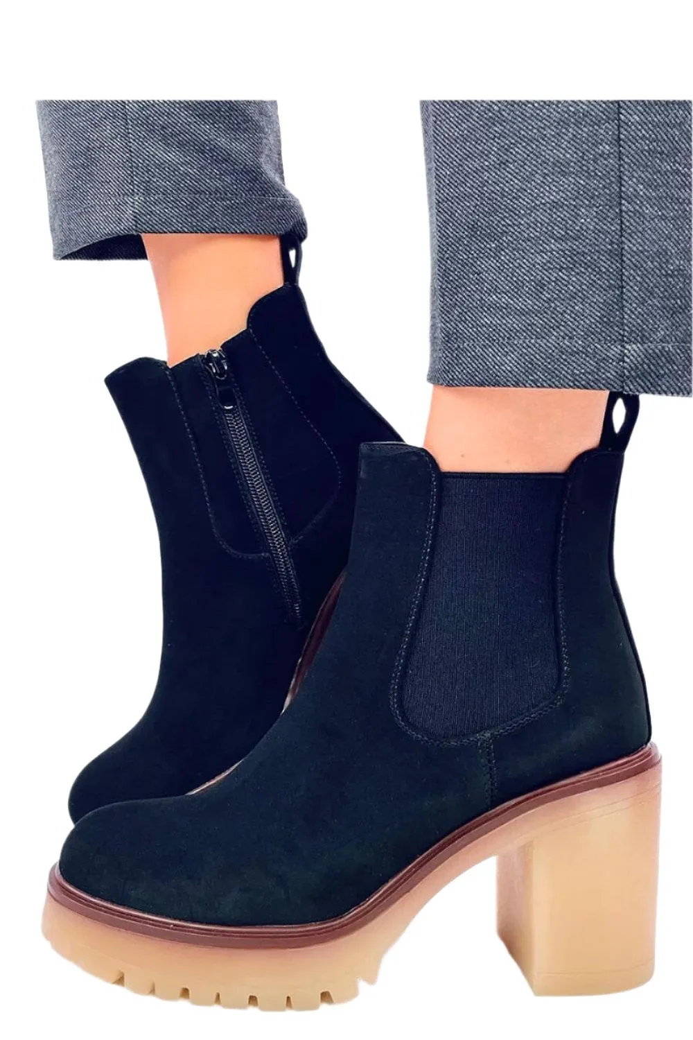 TEEK - Black Suede Flex Side Heeled Boots