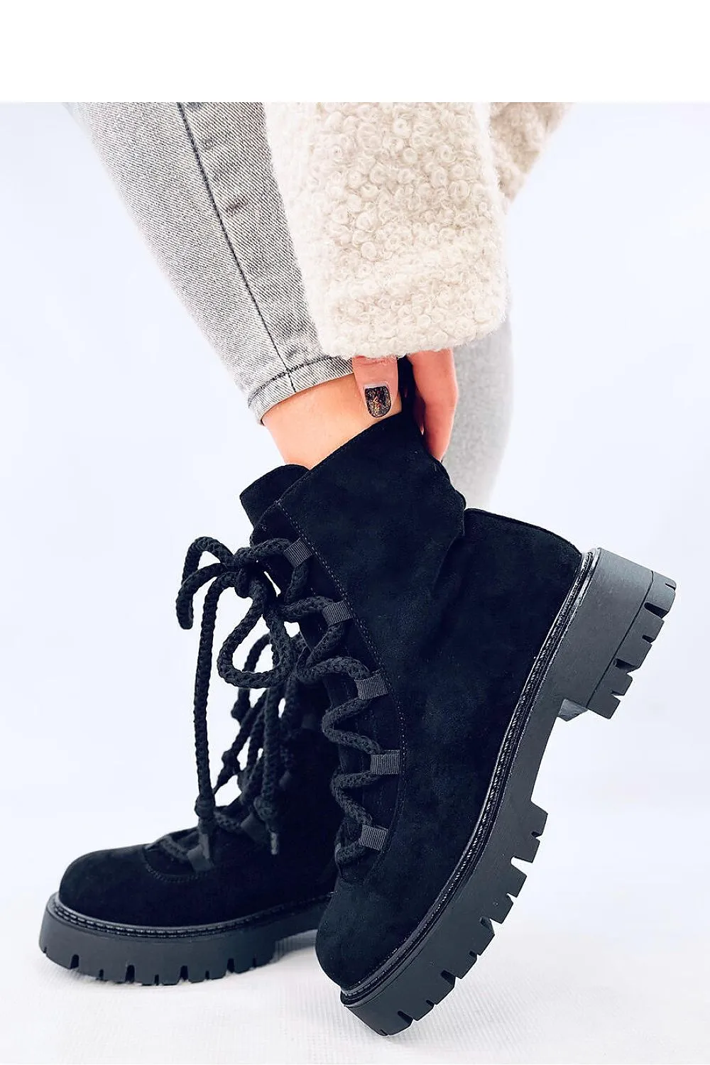 TEEK - Black Thick Rope Lace Suede Touch Boots