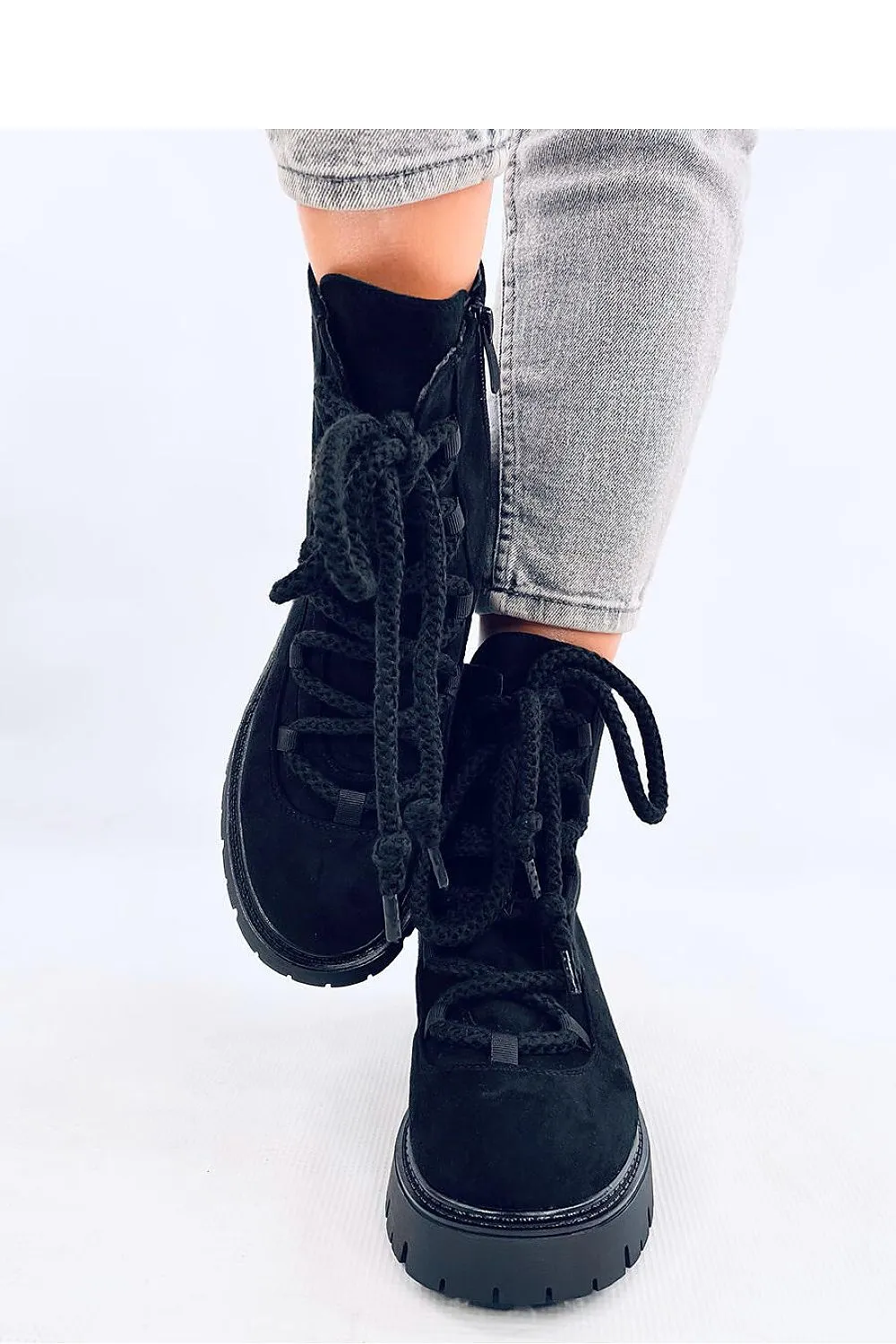 TEEK - Black Thick Rope Lace Suede Touch Boots