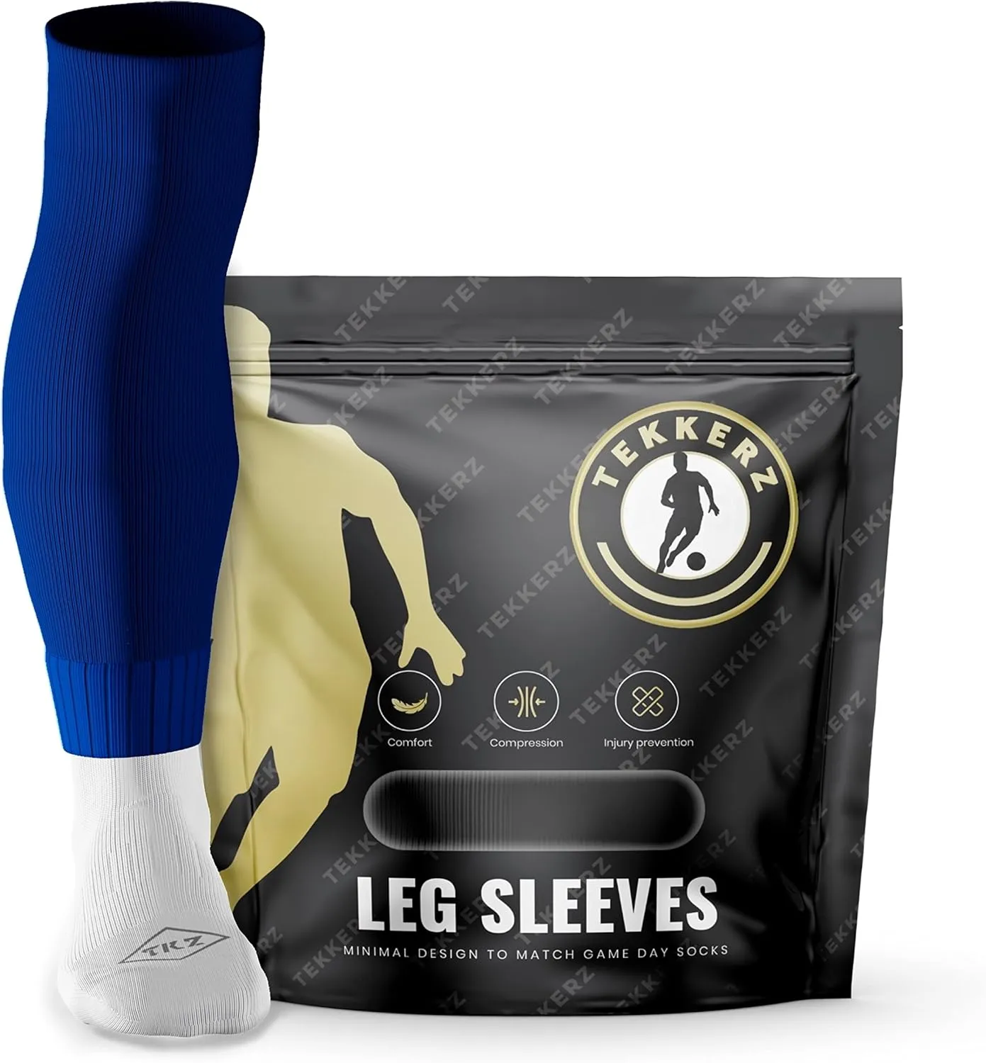 Tekkerz leg sleeve over 20 color variations compatible with grip socks for soccer, football, hockey, rugby athletic socks