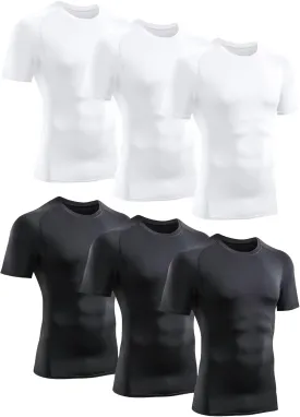 TELALEO 6 Pack Men's Compression Shirt Short Sleeve Athletic Baselayer Sports T Shirts Workout Tops for Men Black White